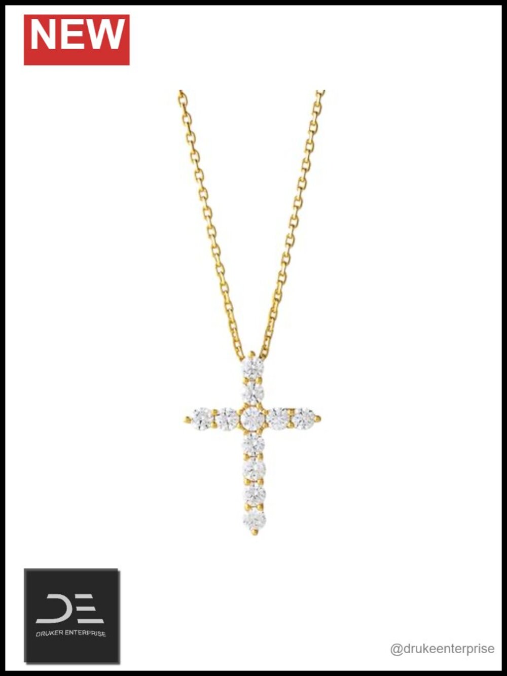 14K Gold Cross Necklace with Moissanite Dainty
